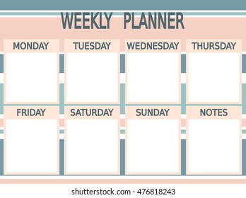 cute blue pink vector printable weekly planner with stripes