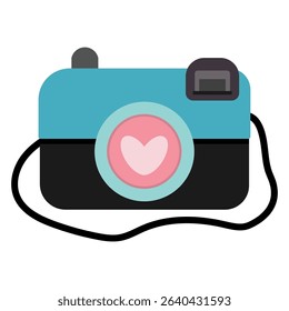 cute blue and pink vintage camera with heart