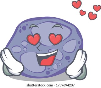 Cute blue planctomycetes cartoon character has a falling in love face