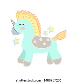 Cute blue ponyor unicorn, children's toy or character.
