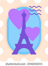 Cute Blue Postage Stamp, isolated flat illustration in transparent background