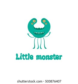 Cute blue print for kids t-shirt design. Little monster vector illustration