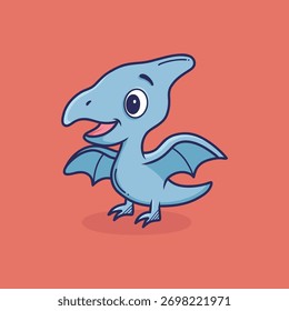 Cute Blue Pterodactyl Cartoon Vector Illustration