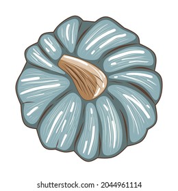 Cute blue pumpkin isolated on white background, stock vector illustration for design and decor, sticker, print