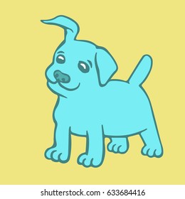 Cute blue puppy dog. Vector illustration. Cartoon fur character. Contour freehand digital drawing. Cheerful pet.