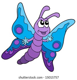 Cute blue and purple butterfly - vector illustration.