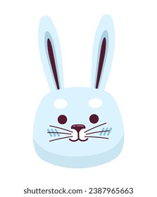 Cute blue rabbit 2D cartoon character. Mid-autumn festival bunny isolated vector personage white background. March hare. Japanese usagi. Moon bunny. Kawaii animal color flat spot illustration