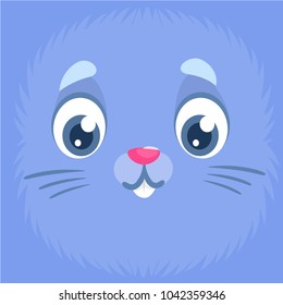 Cute blue rabbit bunny face avatar cartoon. Vector illustration