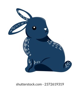 Cute blue rabbit on white background