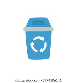 Cute Blue Recycle Bin Trash Can Icon Flat Vector Illustration