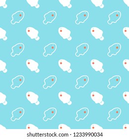 Cute blue and red fishes on white background, seamless pattern