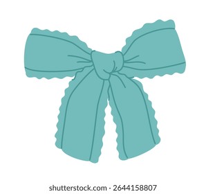 Cute blue ribbon bow. Flat vector illustration.