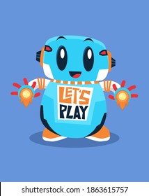 Cute blue robot character cartoon illustration flat design