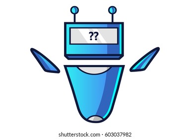 Cute Blue Robot confused. Vector Illustration. Isolated on white background.