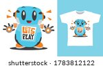 Cute blue robot design vector illustration ready for print on tees.