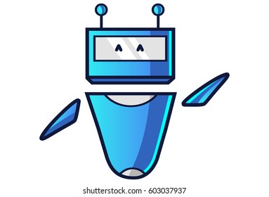 Cute Blue Robot Happy. Vector Illustration. Isolated on white background.