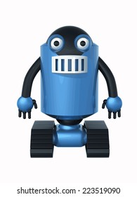 Cute blue robot on tracks