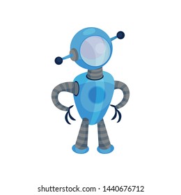 Cute blue robot. Vector illustration on white background.