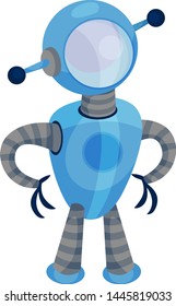 Cute blue robot. Vector illustration on white background.