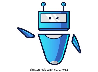 Cute Blue Robot Winking. Vector Illustration. Isolated on white background.