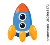 Cute Blue Rocket Cartoon Spacecraft Icon