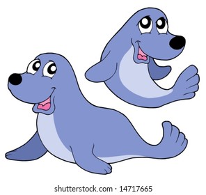 Cute blue seals - vector illustration.