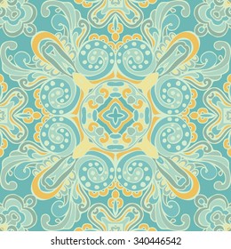 Cute Blue Seamless abstract tiled pattern vector. victorian luxury damask design