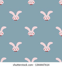 Cute blue seamless background with pink easter bunnies pattern . Seamless  designfor fabric, cover, banner, interior, children's clothing, print for packaging cosmetics, gift packaging