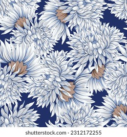 lindo azul marino vectorial de flores patrón de fondo azul