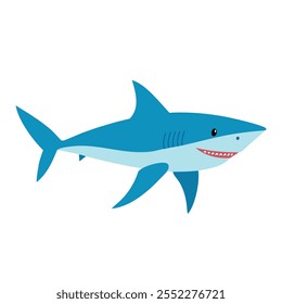 Cute blue shark with a friendly smile for marine and wildlife concepts.