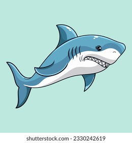 Cute blue shark funny animal spraying water vector illustration in kawaii cartoon style under the sea watercolor illustration with isolated background