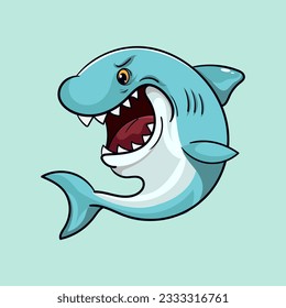 Cute blue shark funny animal spraying water vector illustration in kawaii cartoon style under the sea watercolor illustration with isolated background