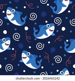 Cute Blue Shark Pattern Illustration