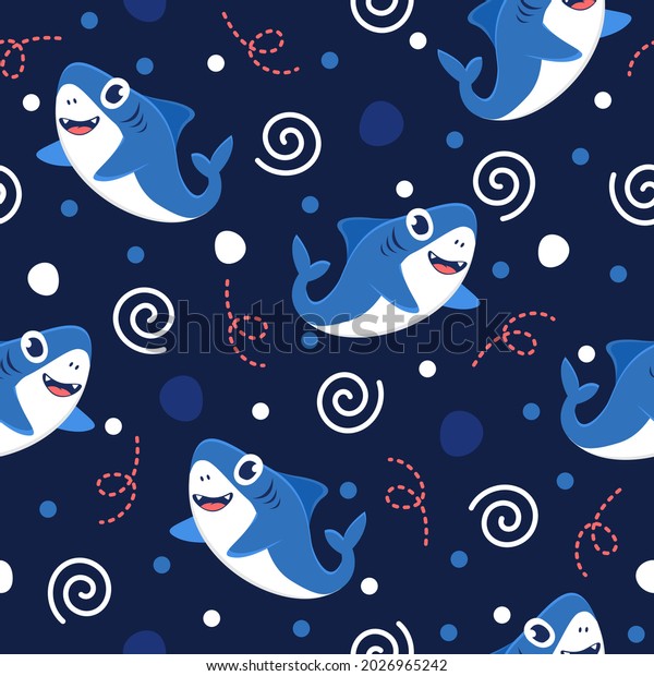 Cute Blue Shark Pattern Illustration Stock Vector (Royalty Free ...