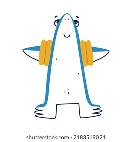 Cute Blue Shark as Sea Animal Wearing Inflatable Armbands Vector Illustration