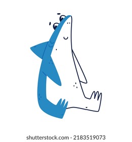 Cute Blue Shark as Sea Animal with Dorsal Fin Sitting Vector Illustration