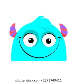 Cute blue smiling monster with horns