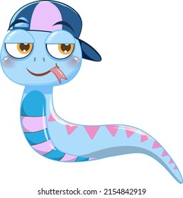 Cute serpiente azul en ilustración de estilo caricatura