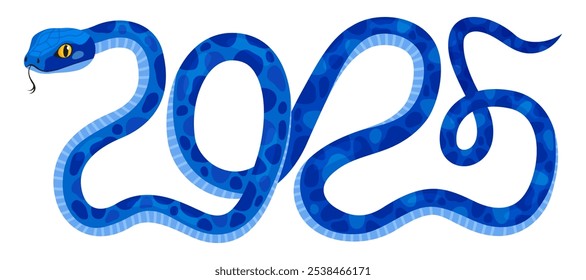 Cute blue snake in the shape of the number 2025 isolated on a white background. New Year of the Snake, Lunar New Year or Chinese New Year. Zodiac animal cartoon character.