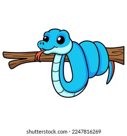 Cute blue snake viper cartoon on tree branch