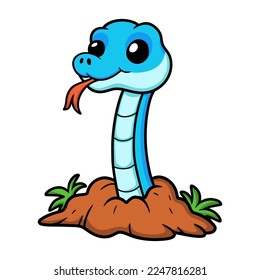 Cute blue snake viper cartoon out from hole