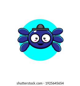 cute blue spider with black hat illustration design