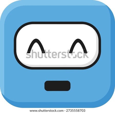 A cute blue square-shaped robot face with happy eyes, suitable for app icons or friendly AI representations.