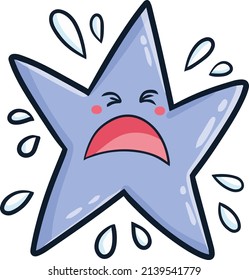 Cute blue star character screaming sadly