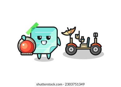 the cute blue sticky notes as astronaut with a lunar rover , cute style design for t shirt, sticker, logo element
