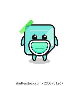 cute blue sticky notes cartoon wearing a mask , cute style design for t shirt, sticker, logo element