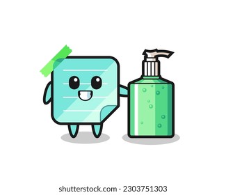 cute blue sticky notes cartoon with hand sanitizer , cute style design for t shirt, sticker, logo element