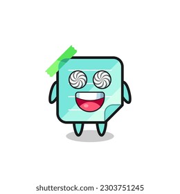 personaje de notas pegajosas de color azul lindo con ojos hipnotizados, diseño de estilo lindo para camiseta, pegatina, elemento logo
