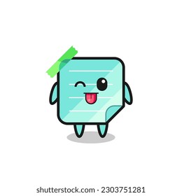cute blue sticky notes character in sweet expression while sticking out her tongue , cute style design for t shirt, sticker, logo element