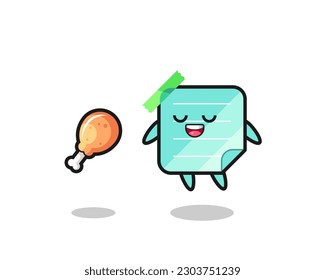 cute blue sticky notes floating and tempted because of fried chicken , cute style design for t shirt, sticker, logo element